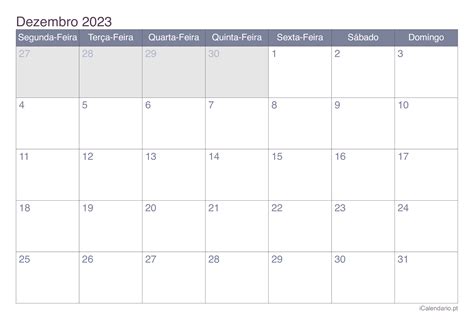 Calendário dezembro 2023 para imprimir - iCalendário.pt