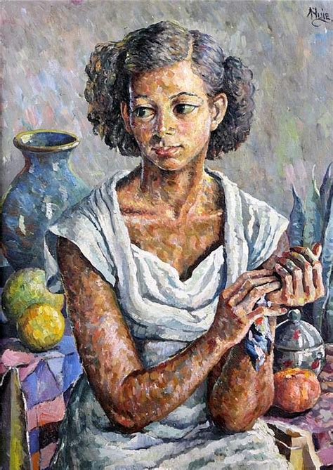 Sold Price: Albert Huie (Jamaican, 1920-2010) Portrait of a young woman with fruit and pots, 27. ...