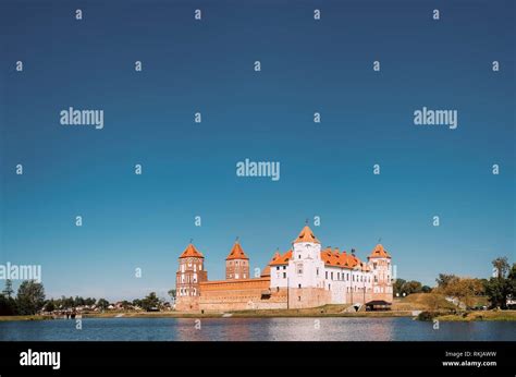 Mir, Belarus. Panoramic View Of Mir Castle Complex From Side Of Lake ...