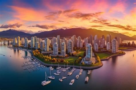 Premium Photo | Aerial view of Vancouver skyline at sunset