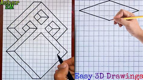 Graph Paper Drawings - How to Draw 3D on Graph Paper | 3D Easy drawings ...