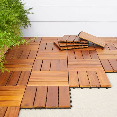 VIFAH 4 Slat Acacia Interlocking Deck Tile (Set of 10 Tiles) Flooring Materials - Walmart.com ...