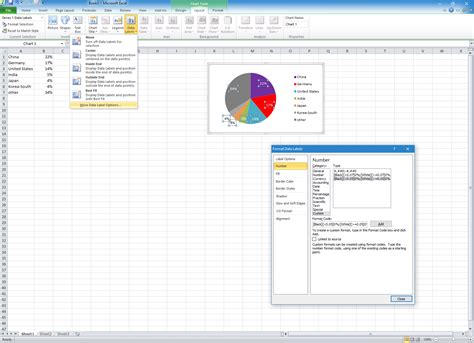 Change color of data label placed, using the 'best fit' option, outside a pie chart - Excel 2010 ...