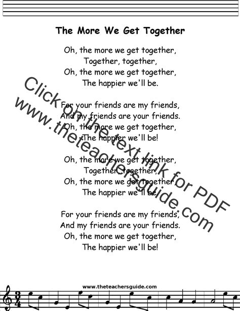 The More We Get Together Lyrics, Printout, MIDI, and Video