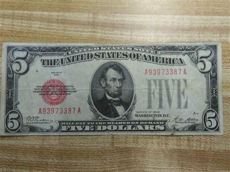 Series of 1928 Five Dollar Bill $5 *Red Seal* United States Currency ...