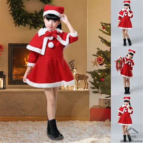 Girl Christmas Outfit Santa Claus Costume Red Long-sleeved Dress with ...