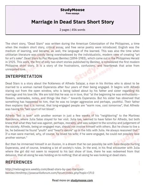 Marriage in Dead Stars Short Story Free Essay Example