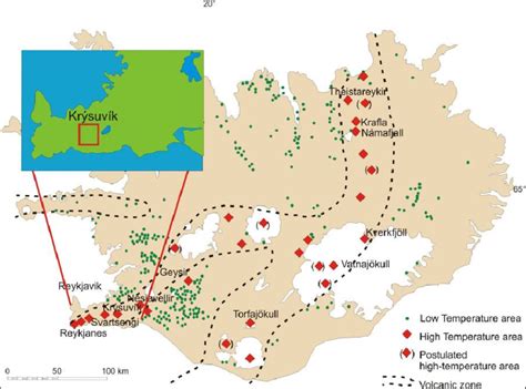 Geothermal areas in Iceland; the five high-temperature areas in ...