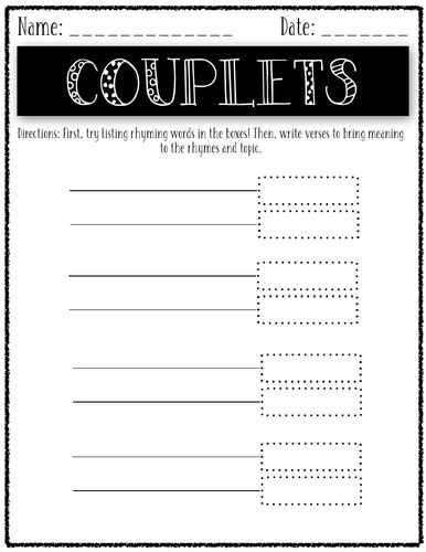 Couplets Template - Writing Poetry Worksheet | Teaching Resources