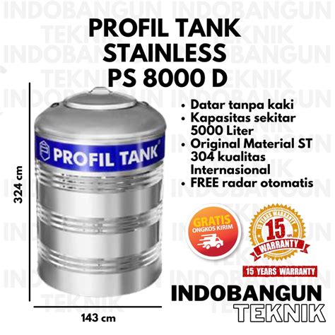 Jual Toren Air Tangki Air Tandon Air Profil Tank Stainless PS 8000 (5000 Liter) Datar Tanpa Kaki ...