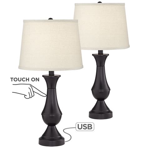 Regency Hill Traditional Table Lamps Set of 2 with Hotel Style USB Charging Port LED Bronze ...