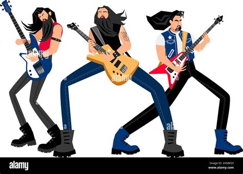 Creative rock band. Cartoon men with electric guitars, concept of logo ...