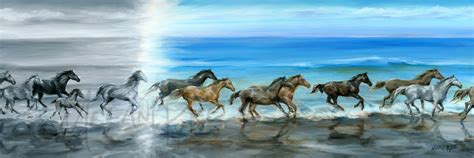 Horses Running on the Beach Art Print on Paper or Canvas | Etsy