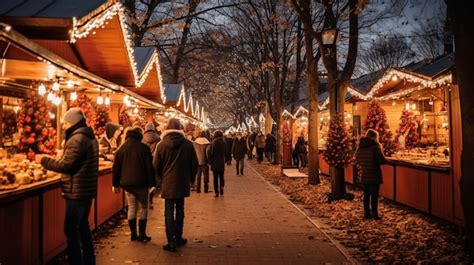 Premium AI Image | A festive holiday market adorned with twinkling ...