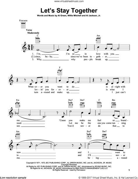 Let's Stay Together sheet music for ukulele (PDF-interactive)