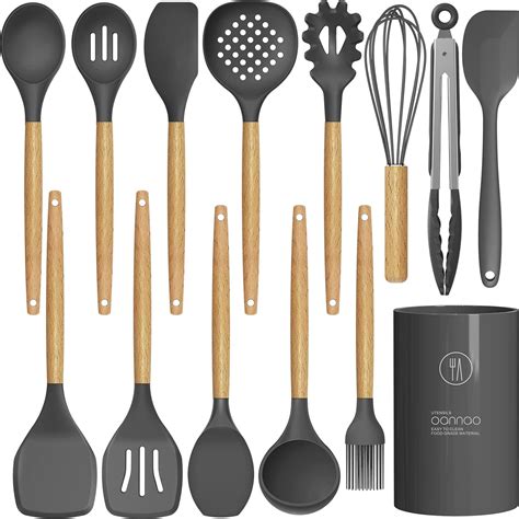 14 Pcs Silicone Cooking Utensils Kitchen Utensil Set - 446°F Heat ...