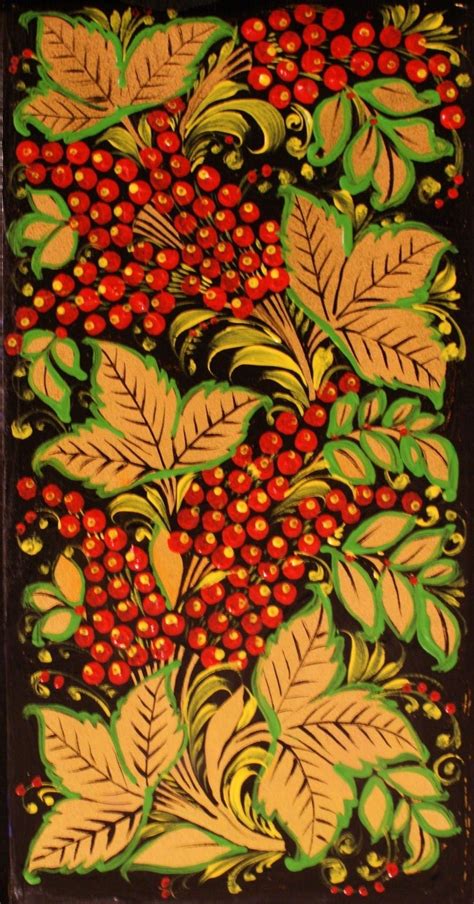 Folk Khokhloma painting from Russia. Pattern with berries. | Russian folk art, Folk art, Folk design