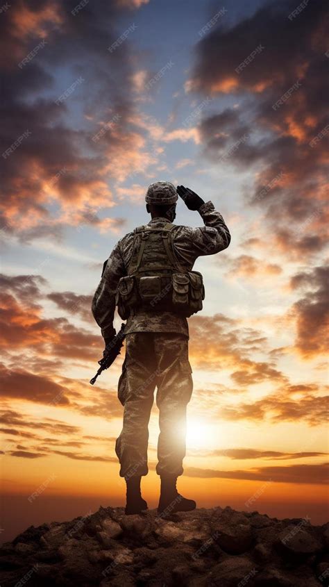 Premium AI Image | soldier salute silhouette on sunset sky war army ...