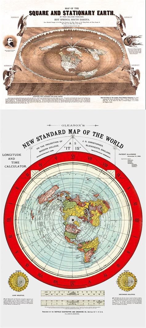 Flat Earth Maps. 1893 Square and Stationary Earth and 1892