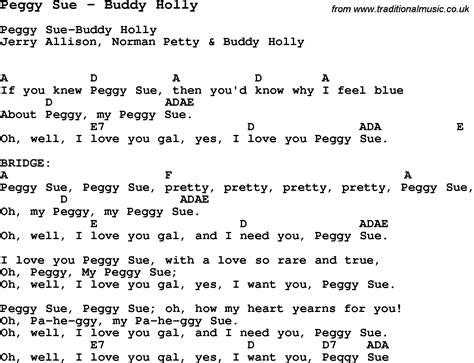 Song Peggy Sue by Buddy Holly, song lyric for vocal performance plus ...