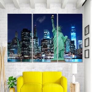 New York Cityscape Wall Art Decor, Manhattan Modern Home Decor, Urban Framed Art, Statue of ...