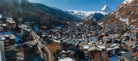 Aerial view on Zermatt Valley town and Matterhorn Peak in the background 21200051 Stock Photo at ...