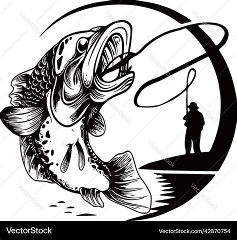 Largemouth bass fishing silhouette art Royalty Free Vector