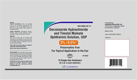 Dorzolamide Hydrochloride and Timolol Maleate Preservative Free - Aurobindo...