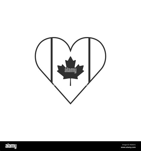 Canada flag icon in a heart shape in black outline flat design. Independence day or National day ...