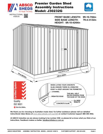 ABSCO SHEDS J30232G Assembly Instructions Manual | Manualzz