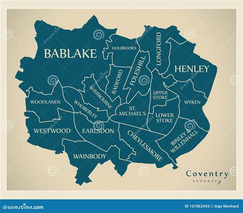 Modern City Map - Coventry City of England with Wards and Titles Stock Vector - Illustration of ...