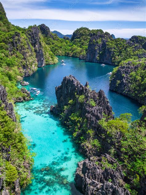 El Nido in Palawan, Philippines, aerial view of beautiful lagoon and ...