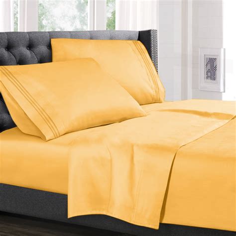 Twin Size Bed Sheets Set Yellow, Luxury Bedding Sheets Set, 3-Piece Bed Set, Deep Pockets Fitted ...