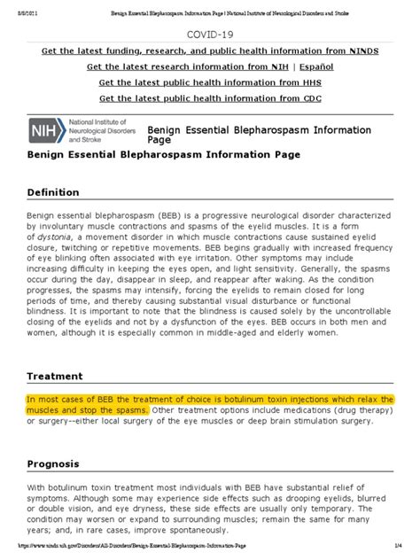 Benign Essential Blepharospasm Information Page - National Institute of ...