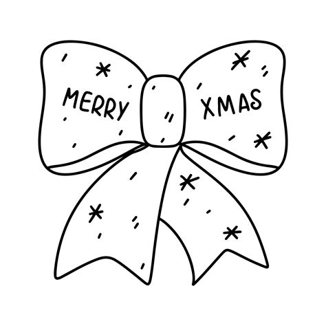 Cute Christmas bow. Hand drawn doodle style. Vector illustration isolated on white. Coloring ...