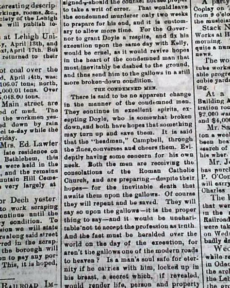 1876 Molly Maguires murder trial verdicts at Mauch Chunk... - RareNewspapers.com