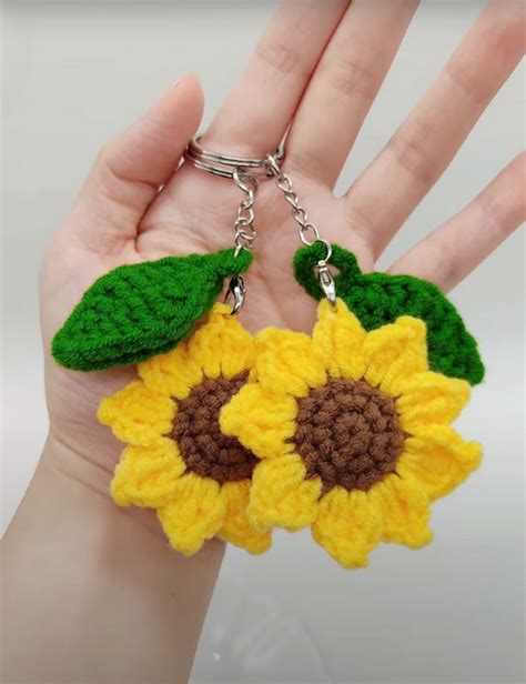 Crochet Sunflower Keychain Step By Step Tutorial