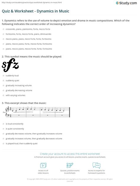 Quiz & Worksheet - Dynamics in Music | Study.com