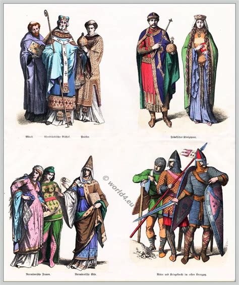 Costumes of the 11th century. Monastic, Normans, Crusaders.