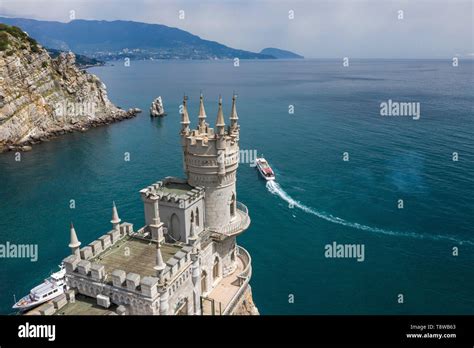 Top view of the castle "Swallow's nest" and the Black sea coast of the ...