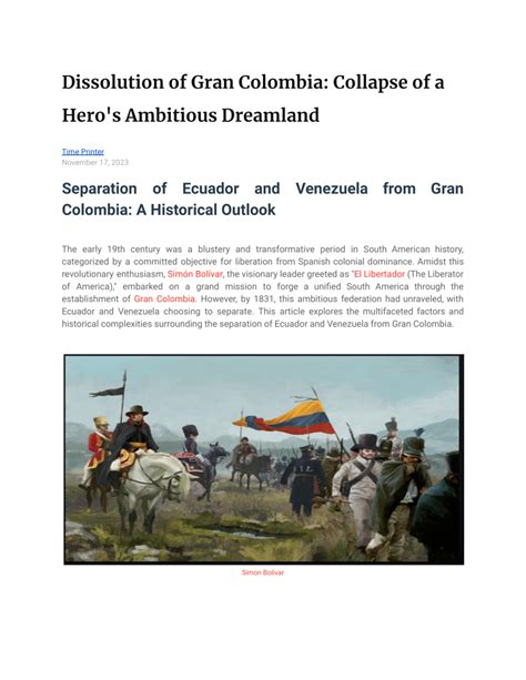 (PDF) Dissolution of Gran Colombia: Collapse of a Hero's Ambitious Dreamland Time Printer ...