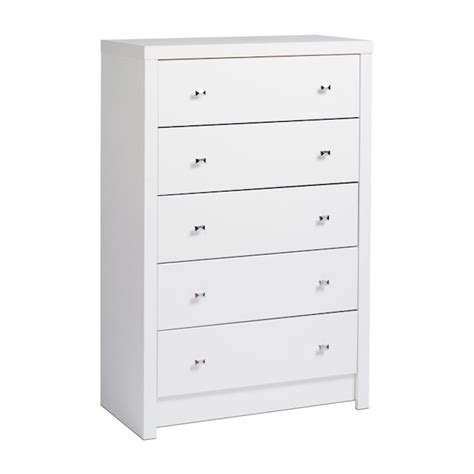 Prepac Contemporary White 5-Drawer Chest with Chrome Metal Knobs, Calla Collection in the Chests ...