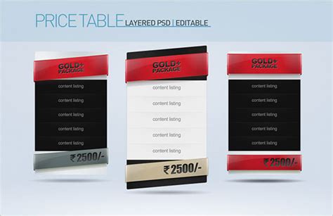 11+ Awesome PSD Pricing Table Templates