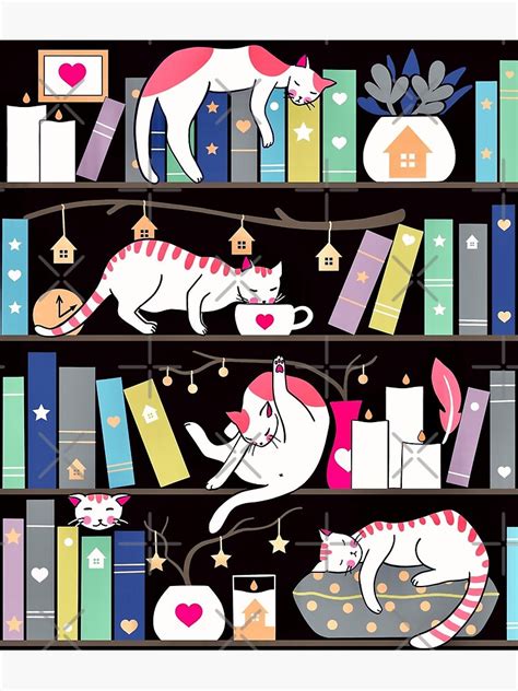 "Library cats - winter colour version" Poster for Sale by Elenanaylor ...