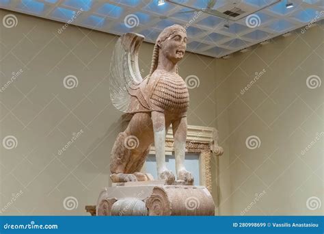 Delphi, Greece 11 August 2022. Sphinx of Naxos in Delphi Museum. Famous Statue in Delphi Museum ...