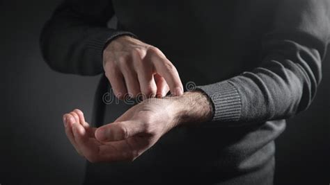 Man Checking Heart Rate Pulse on Wrist Stock Image - Image of heart ...