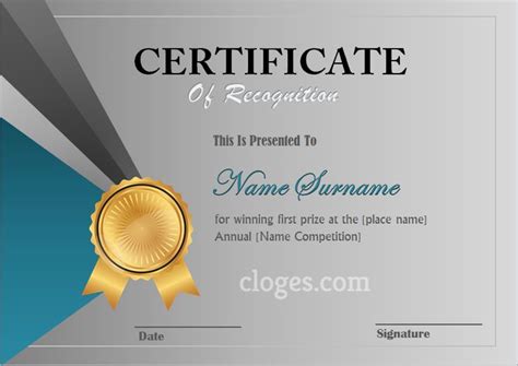 Elegant Editable Certificate Of Recognition Word Template | Editable ...