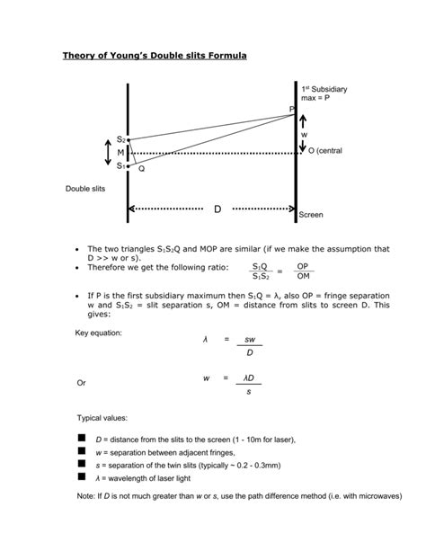 Theory of Young`s Double slits Formula