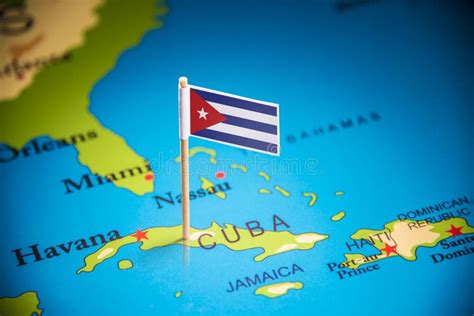 Cuba Marked with a Flag on the Map Stock Photo - Image of nationality ...