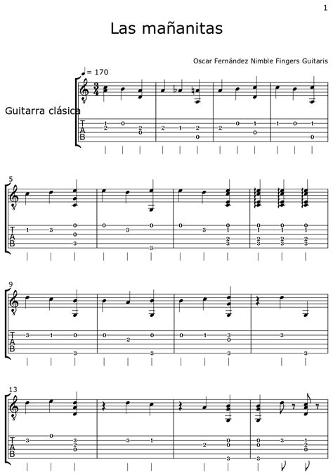 Las mañanitas - Sheet music for Classical Guitar